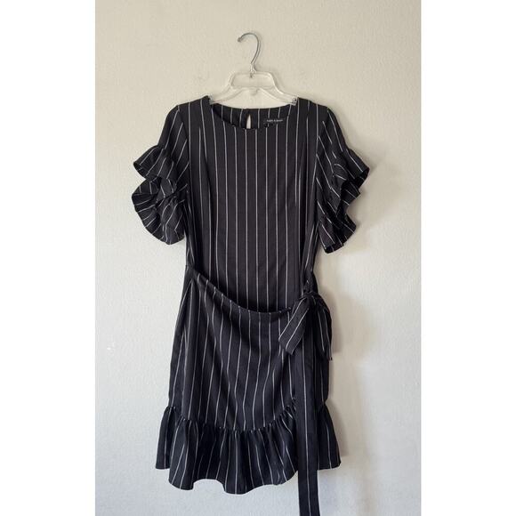 Supply & Demand Striped Dress Women’s Size 2 Faux Wrap Ruffle Trim Sleeve Preppy - Picture 1 of 9
